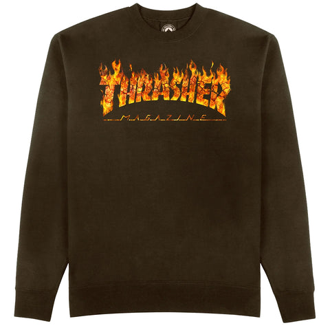 Thrasher Inferno Crewneck Sweatshirt Dark Chocolate pure boardshop